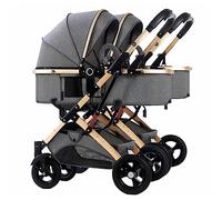 Cochecito Paraguas Gemelar,Cochecito Infantil Doble,Cochecito Gemelos Side By Side,Silla De Paseo Doble Desmontable Con 2 Asientos Individuales,Cochecito Reversible Paisaje Alto ( Color : Grey )