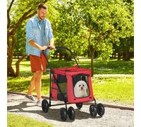 PawHut Cochecito plegable con ruedas con freno 600D 102x62x105cm Rojo | Cochecito para perros, Plegable, Cojín incluido, Ruedas con freno, Acero, Hasta 20 kg