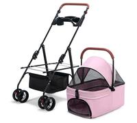Cochecito Plegable 3 En 1 For Perros Pequeños Y Medianos, Carro para Perros con Portabebés Desmontable, Portavasos Multifunción, Rueda Universal De 360° Y Cesta De Almacenamiento Extragrande.(Pink)