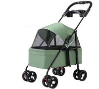 Cochecito Plegable for Mascotas de 4 Ruedas, Cochecito con Jaula for Perros y Gatos con Dosel Que se Puede Abrir en la Parte Delantera y Trasera y Ventana de Malla, for Salir de Perros y Gatos(Green)