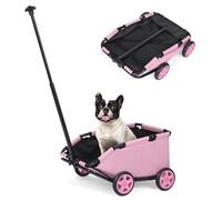 Cochecito plegable for mascotas y carrito de compras con asa extensible, cojín integrado, cuerda de seguridad y bolsa de almacenamiento (azul)(Pink)