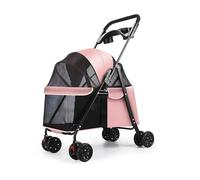 Cochecito plegable para mascotas, 4 ruedas, para viajes al aire libre, para perros y gatos, cochecito para perros con ventana de malla visible, portavasos, cesta de almacenamiento para mascotas