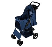 Cochecito Plegable para Mascotas AZUL MARINO | Capacidad Carga 15kg | Correa de seguridad | Cesta Portavasos y Cubierta de lluvia GRATIS | Carrito de Viaje para Perros Gatos Pet Travel Stroller