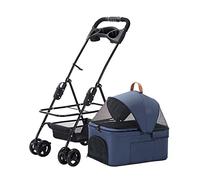 Cochecito plegable para mascotas con cesta de almacenamiento y portavasos, transportador desmontable y toldo ajustable, cochecito universal para mascotas de 4 ruedas para perros pequeños y medianos