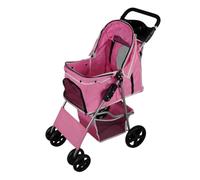 Cochecito Plegable para Mascotas ROSA | Capacidad Carga 15kg | Correa de seguridad | Cesta Portavasos y Cubierta de lluvia GRATIS | Carrito de Viaje para Perros Gatos Pet Travel Stroller