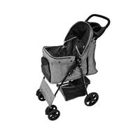 Cochecito Plegable para Mascotas TEJIDO GRIS | Capacidad Carga 15kg | Correa de seguridad | Cesta Portavasos y Cubierta de lluvia GRATIS | Carrito de Viaje para Perros Gatos Pet Travel Stroller