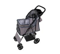 Cochecito Plegable para Mascotas y Bolsa Organizadora Caddy TARTÁN AZUL | Capacidad Carga 15kg | Correa de seguridad | Cesta Portavasos y Cubierta de lluvia GRATIS | Carrito de Viaje para Perros Gatos