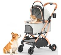 Cochecito plegable para perros pequeños, ventanas de malla, portavasos, ruedas de EVA giratorias de 360° con frenos
