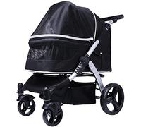 Cochecito portátil para mascotas, carritos para perros grandes, paisaje alto de lujo, perro gigante, rodamiento plegable, peso 35kg (negro) (negro)