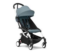 Cochecito Stokke YOYO3 a Partir de 6 Meses - Incluye chasis Blanco/cojín de Asiento Aqua + Dosel - Se pliega y despliega en un Instante - Ligero y Compacto - Compatible con Equipaje de Mano