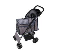 Cochecito Plegable para Mascotas TARTÁN AZUL | Capacidad Carga 15kg | Correa de seguridad | Cesta Portavasos y Cubierta de lluvia GRATIS | Carrito de Viaje para Perros Gatos Pet Travel Stroller