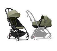 Cochecito YOYO3 de Stokke con Capazo para Recién Nacido - Incluye chasis en negro, pack color 6+ para YOYO (Olive) y Capazo para Recién Nacido (Olive)