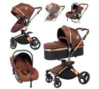 cochecitos combinados para silla de paseo 3 en 1 Triciclo Baby Walker de alta Paisaje, cochecitos plegables para bebé de 0 a 36 meses (marrón 3 en 1)