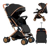 Cochecitos compactos, cochecito, ultra compacto, Trip, Arneses, cesta, asa única, capucha plegable, ligera y manejable, bolsa de transporte, toldo muy grande, 0-6 años, 0-35 kg (negro)