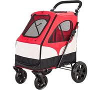 Cochecitos de lujo para mascotas, carrito plegable, cochecito para mascotas, cochecito para perros grandes, 4 ruedas, cochecito para mascotas para gato y perro (rojo) (rojo)