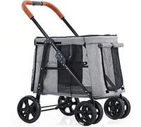 Cochecitos de lujo para perros Cochecito para perros grandes, carrito de paseo plegable, carrito de paseo de 4 ruedas (azul) (gris claro)