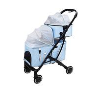 Cochecitos para gatos Cochecitos para perros Cochecitos para mascotas de doble capa Cochecito para mascotas premium para 2 gatos Perros Cochecito desmontable de dos capas Carro de viaje (gris a) (Az