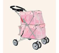 Cochecitos para mascotas para 2 perros, cochecito para mascotas de 4 ruedas, carrito plegable de dos plazas para paseo para perros, gatos (naranja) (rosa)