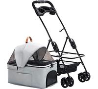 Cochecitos para perros y gatos de primera calidad con portavasos desmontable, cochecitos para perros pequeños y medianos, cochecito para gatos con entrada sin cremallera, ligero y transpirable (negr