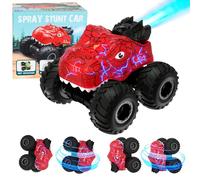 Coches de Dinosaurio de Juguete - Camiones Monstruo de Control Remoto con Luz LED y Música, Juguetes de Dinosaurios para Niños con Giros de 360° y Derrapes, Coche de Control Remoto para Niños (Rojo)