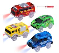 Coches Para Niños Mágicos Que Brillan en la Oscuridad - Paquete de 4 Autos de Pista Con Accesorio Compatible Con La Mayoría de Las Pistas - Para Edades 2-8 Años