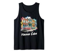 Coches Retro y Colorido Edificio Arte impresión Habana Cuba Camiseta sin Mangas