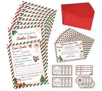 COCHIE Kit de carta a Papá Noel, letras de Papá Noel, juego de escritura de Navidad incluye lista de deseos de Navidad, certificado de lista agradable, sobres rojos, calcomanías, sellos, etiquetas de