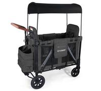 Cochildor Elite - Cochecito de 2 plazas para niños, carrito plegable con asientos y toldo extraíbles, arnés de seguridad de 5 puntos, mango ajustable, gris oscuro