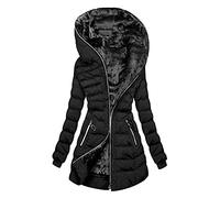 Cocila Abrigos Mujer Grandes Abrigo cálido para mujer, gabardina con cuello de felpa, gorro de invierno de una pieza, chaqueta informal de delgada larga gruesa, prendas de vestir Chaqueta