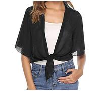 Cocila Abrigos Mujer Wedding Flapper Chiffon Shawl Women's Dress Cape para Evening Blose (Black, S) Chaqueta Vestir Primavera Tallas Grandes Punto Manga Corta Abrigo Ligero Entretiempo Casual