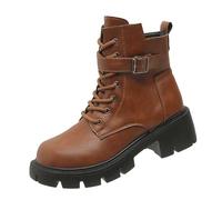 Cocila Boots Women'S And Winter British Biker Thick Bottom Belt Buckle Retro Short Large Size Botines Casual Mujer Botas Invierno Tacon Marron Alto Pitillos Negro Barefoot Zapatillas