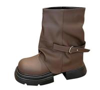 Cocila Bota Agua Mujer Botas De Caña Corta Estilo Británico Retro con Punta Redonda Y Gruesa para Mujer, Color, Otoño E Invierno (Khaki, 37) Botines Impermeables Lluvia Cuña Plataforma Burdeos