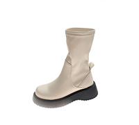 Cocila Bota De Cuero Con Gruesa Retro Para Mujer Zapatillas Negras Vestir Botas Agua Altas Botines Piel Marron Tacon Planos Invierno Manoletinas Calzado Respetuoso Talla 40 Botín Plano Galochas