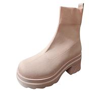 Cocila Botas Chunky Retro Winter Short Heels Zapatos Altos Transpirables Para Mujer Elásticas Zapatillas Coronel De Agua Negras Altas Botines Negros Tacon Piel Marrones Con Invierno Cuña