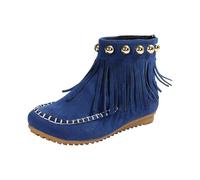 Cocila Botas Con Flecos Para Mujer, Botines Estilo Western De Ante, Punta Redonda, Borlas, Tacón Retro Invierno. Otoño Mujer Altas Piel Tacon Vestir Impermeables Pitillos Planas Zapatillas