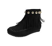 Cocila Botas Con Flecos Para Mujer, Botines Estilo Western De Ante, Punta Redonda, Borlas, Tacón Retro Invierno. Militares Mujer Altas Invierno Impermeables Lluvia Alto Azul Marino Tacon