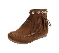 Cocila Botas Con Flecos Para Mujer, Botines Estilo Western De Ante, Punta Redonda, Borlas, Tacón Retro Invierno. Militares Mujer Altas Invierno Impermeables Lluvia Alto Azul Marino Tacon