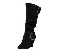 Cocila Botas De Mujer Ante Fuente Comercio Exterior Para Primavera Y Otoño Con Hebilla Cinturón, Tubo Alto, Zapatos Tacón Grueso Botines Invierno Cana Ancha Altas Planas Negras Impermeables