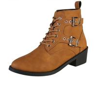 Cocila Botas De PU con Hebilla Cinturón Y Tacón Cuadrado para Mujer, Estilo Europeo Americano, Comercio Exterior, Otoño E Invierno, Nuevas hasta El Tobillo. Botín Rojo Mujer Agua Altas Hunter