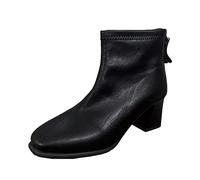 Cocila Botas De Tacón Grueso Con Cremallera Trasera Y Punta Cuadrada Cuero Color Liso Para Mujer Botines Impermeables Agua Hunter Marron Piel Tacon Negro Serraje Fino Invierno Cuña Australianas