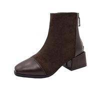 Cocila Botas Para Mujer Con Punta A La Cremallera Elástica Redonda De Tacón Medio Antideslizantes Invierno Altas Cowboy Planas Botines Negros Tacon Piel Cuña Negro Planos Zapatillas Senderismo