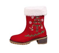 Cocila Botas Rojas Navideñas con Forro para Mujer, Borde Europeo Y Americano, Tallas Grandes, Gruesa, Tacón Alto, De Algodón Grueso Cálido, Nieve Calcetines Agua Niño Altas Mujer Tacon Negro