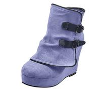 Cocila Botines Con Hebilla Redonda Y Sólida Para Mujer, Zapatos Correa De Cuña, Botas Retro Cálidas Mujer Campo Altas Caña Ancha Negros Piel Tacon Medio Cuña Invierno Barefoot Agua Hombre Bota