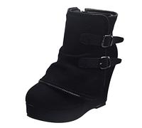 Cocila Botines Con Hebilla Redonda Y Sólida Para Mujer, Zapatos Correa De Cuña, Botas Retro Cálidas Mujer Campo Altas Caña Ancha Negros Piel Tacon Medio Cuña Invierno Barefoot Agua Hombre Bota