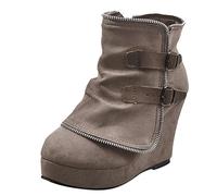 Cocila Botines Con Hebilla Redonda Y Sólida Para Mujer, Zapatos Correa De Cuña, Botas Retro Cálidas Mujer Campo Altas Caña Ancha Negros Piel Tacon Medio Cuña Invierno Barefoot Agua Hombre Bota