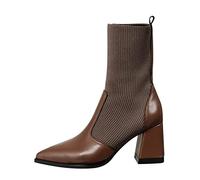 Cocila Botines De Mujer Otoño E Invierno Tacón Grueso Medio Puntiagudo Calcetines Tela Zapatos Color Sólido Estilo Casual Botas Agua Niño Patrulla Canina Altas Negras Negros Piel Cowboy Barefoot