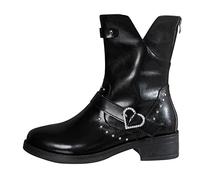 Cocila Botines De Otoño Invierno para Mujer, Punta Redonda, Tacón Medio, Cremallera Trasera, Estilo Informal Negro Sólido Botas Mujer Coronel Altas Planas Marrones Piel Tacon Lluvia Niño Niña