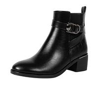 Cocila Botines De Tacón Grueso Con Punta En Retro Para Mujer, Botas, Zapatos Cremallera Lateral Caña Ancha Mujer Altas Invierno Piel Impermeables Lluvia Tacon Fino Cuña Casual Negras Zapatillas