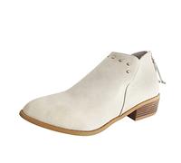 Cocila Botines De Tacón Grueso Con Tachuelas Cuero Color Sólido Para Mujer Botas Altas Marrones Barefoot Vestir Negros Planos Piel Zapatos Ancho Especial Zapatillas Refresh Botin Negro Plano