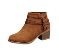 Cocila Botines Para Mujer Con Tiras, Tacón Grueso Apilado, Punta Puntiaguda Clásica, Cómodos, Cremallera Lateral Botas El Campo De Agua Altas Hunter Piel Planos Marrones Hombre Invierno